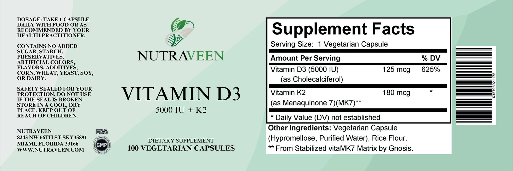 Vitamin D3 5000 IU + K2 Capsules